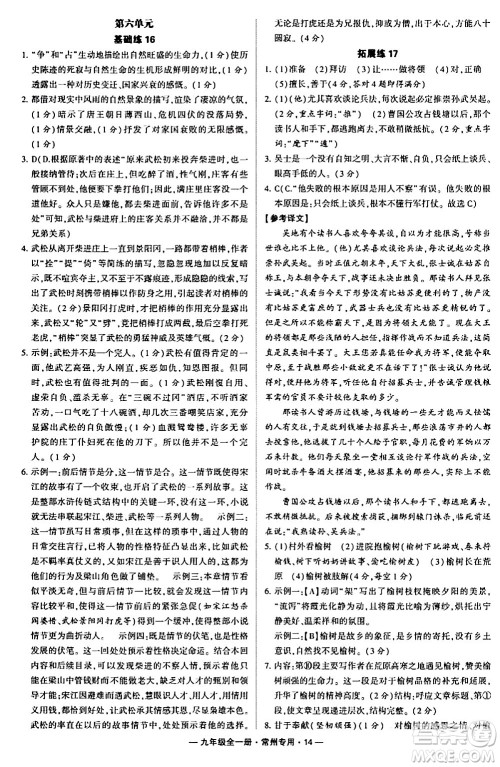 河海大学出版社2024年春经纶学典学霸组合训练九年级语文下册常州专版答案