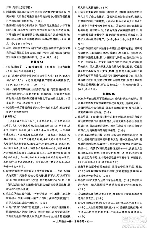 河海大学出版社2024年春经纶学典学霸组合训练九年级语文下册常州专版答案