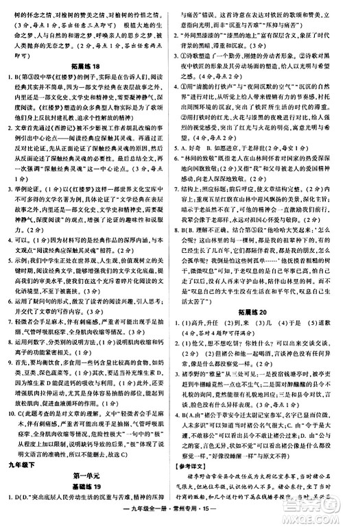 河海大学出版社2024年春经纶学典学霸组合训练九年级语文下册常州专版答案