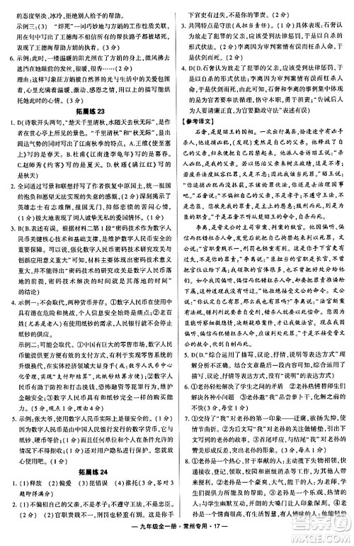 河海大学出版社2024年春经纶学典学霸组合训练九年级语文下册常州专版答案