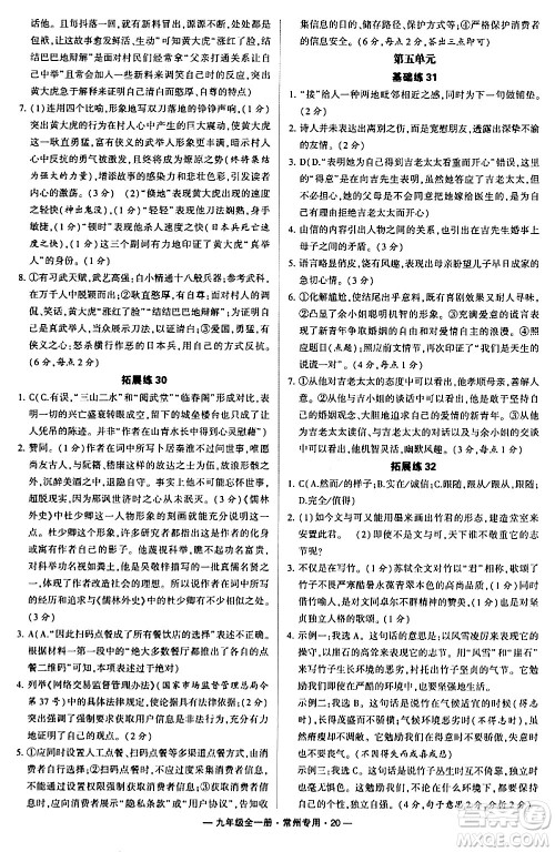 河海大学出版社2024年春经纶学典学霸组合训练九年级语文下册常州专版答案