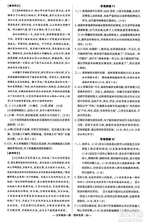 河海大学出版社2024年春经纶学典学霸组合训练九年级语文下册常州专版答案