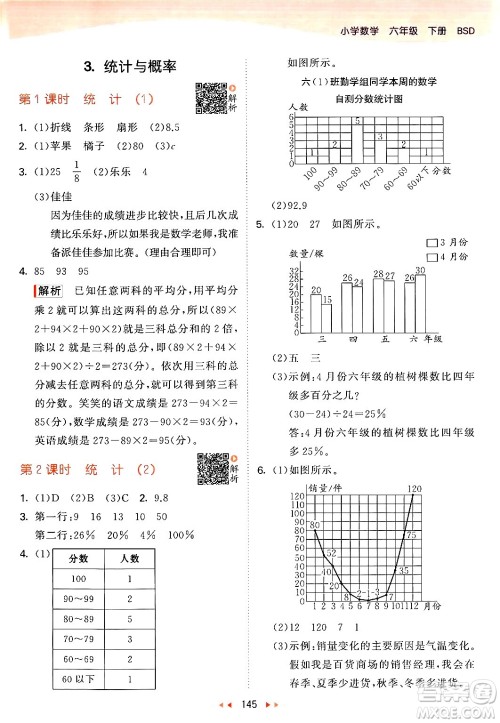 教育科学出版社2024年春53天天练六年级数学下册北师大版答案