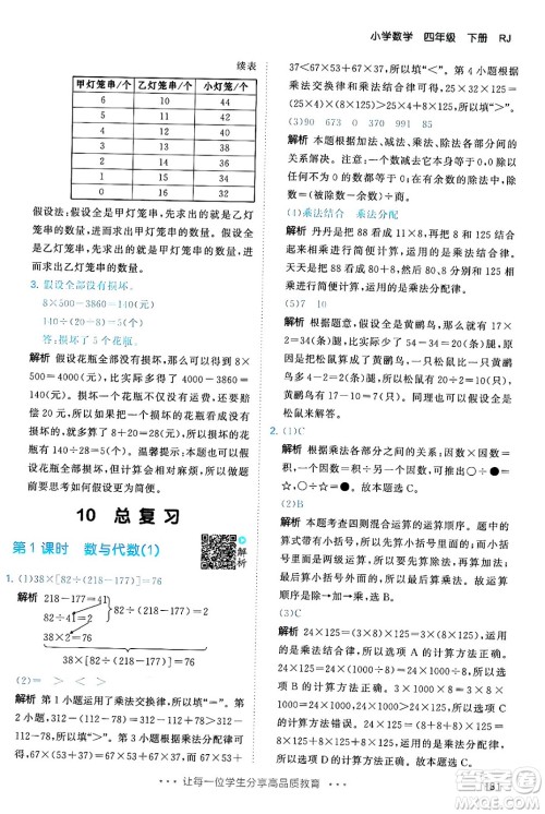 教育科学出版社2024年春53天天练四年级数学下册人教版答案