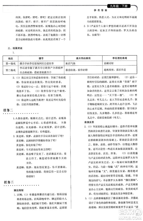 人民教育出版社2024年春补充习题九年级语文下册通用版答案