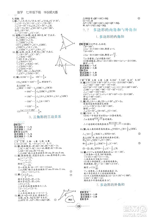 湖南教育出版社2024年春学法大视野七年级数学下册华东师大版答案