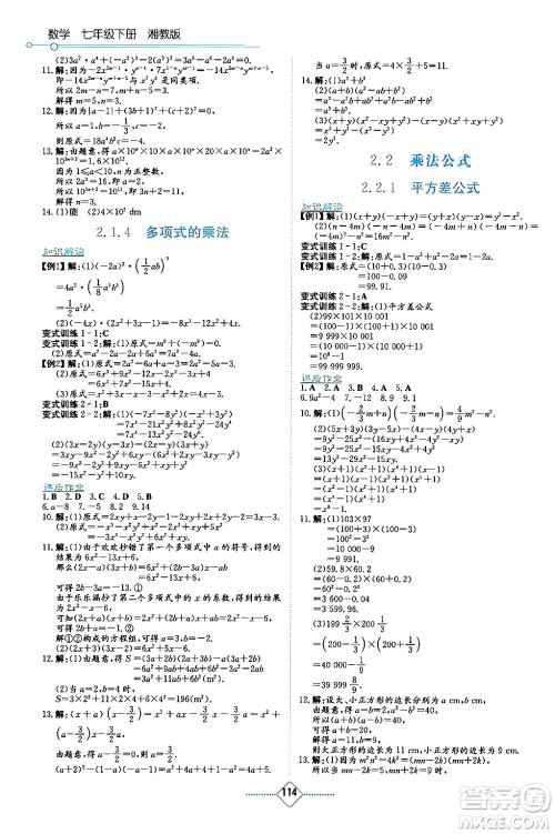 湖南教育出版社2024年春学法大视野七年级数学下册湘教版答案