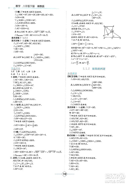 湖南教育出版社2024年春学法大视野八年级数学下册湘教版答案