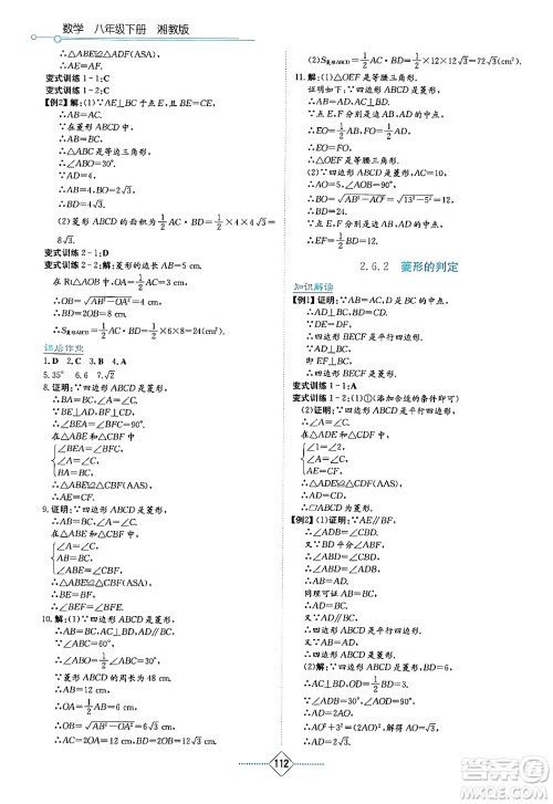 湖南教育出版社2024年春学法大视野八年级数学下册湘教版答案