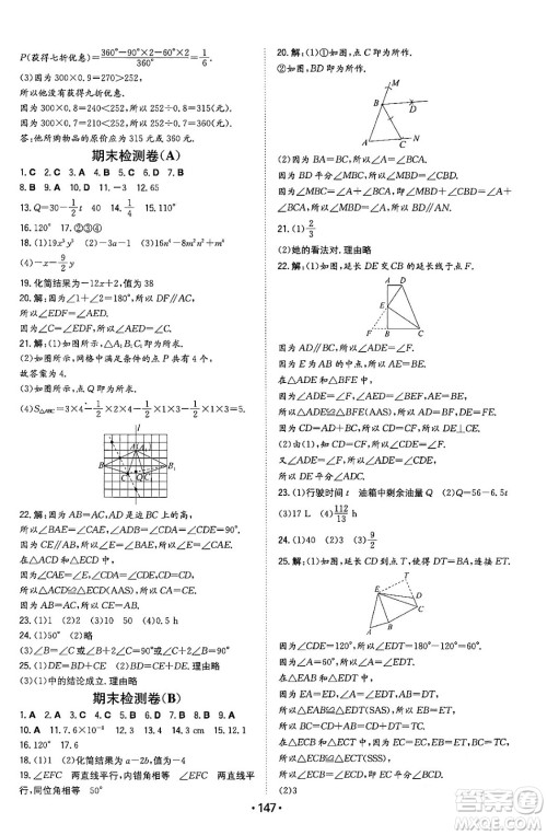 湖南教育出版社2024年春一本同步训练七年级数学下册北师大版答案 湖南教育出版社2024年春一本同步训练七年级数学下册北师大版答案