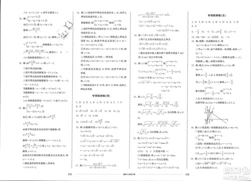 山东科学技术出版社2024年春同步练习册配套单元检测卷八年级数学下册通用版参考答案