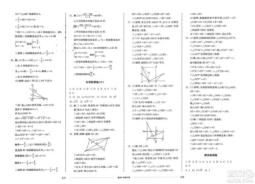 山东科学技术出版社2024年春同步练习册配套单元检测卷八年级数学下册通用版参考答案