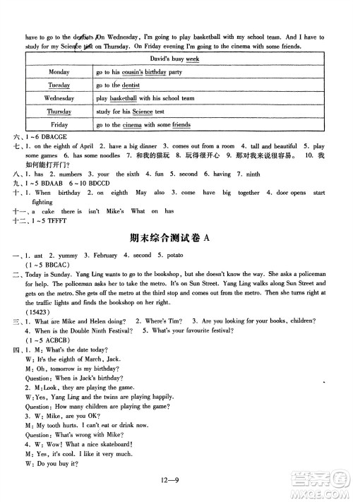 江苏凤凰科学技术出版社2024年春同步练习配套试卷五年级英语下册通用版参考答案