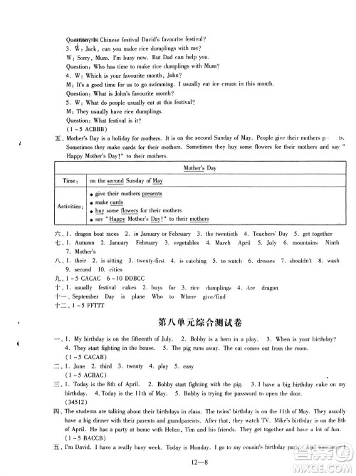 江苏凤凰科学技术出版社2024年春同步练习配套试卷五年级英语下册通用版参考答案