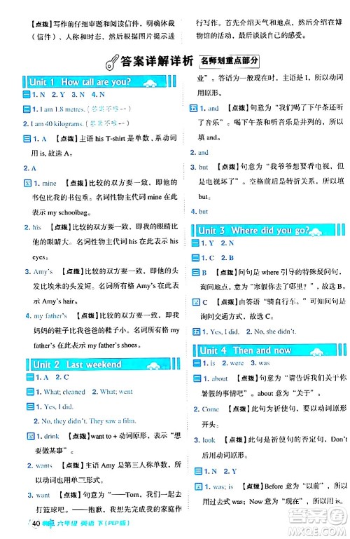 吉林教育出版社2024年春综合应用创新题典中点六年级英语下册人教PEP版答案 吉林教育出版社2024年春综合应用创新题典中点六年级英语下册人教PEP版答案