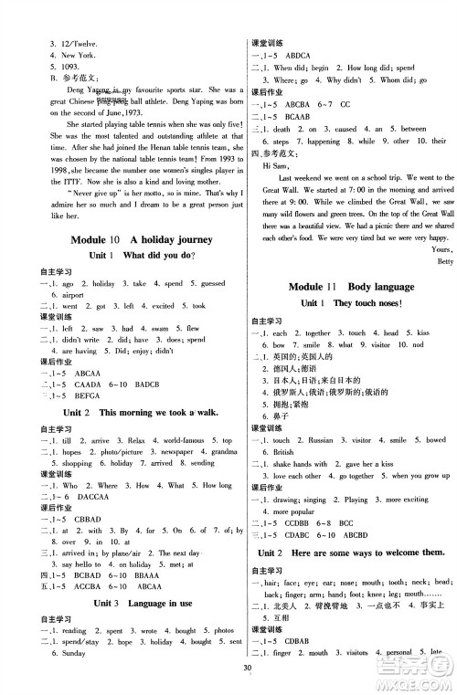 广东人民出版社2024年春同步精练七年级英语下册外研版参考答案 广东人民出版社2024年春同步精练七年级英语下册外研版参考答案