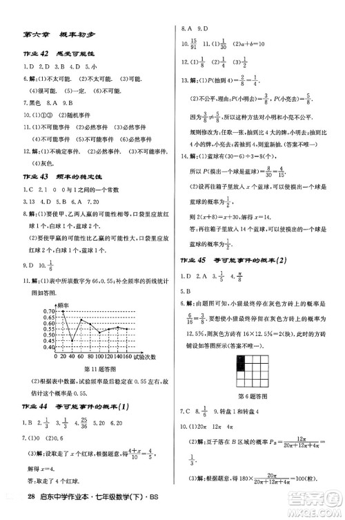 龙门书局2024年春启东中学作业本七年级数学下册北师大版答案