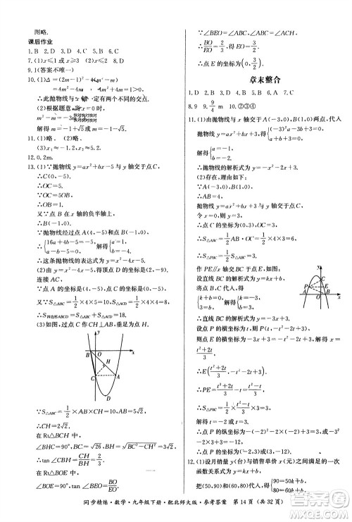 广东人民出版社2024年春同步精练九年级数学下册北师大版参考答案