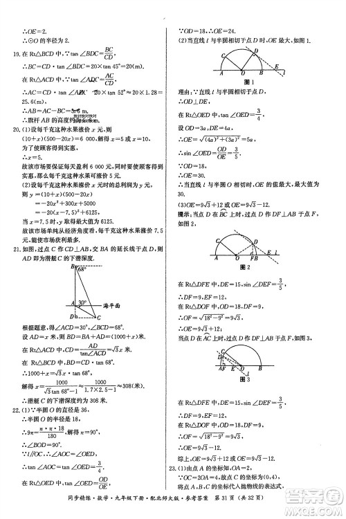 广东人民出版社2024年春同步精练九年级数学下册北师大版参考答案