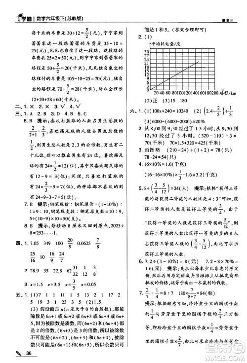 甘肃少年儿童出版社2024年春5星学霸六年级数学下册苏教版答案