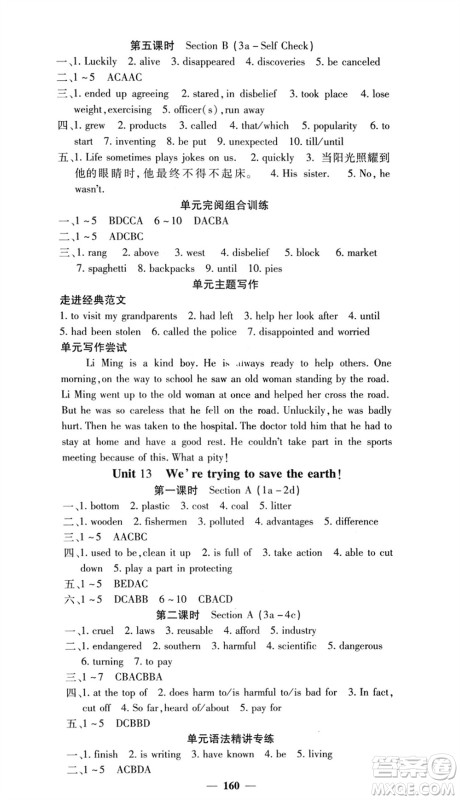 四川大学出版社2024年春课堂点睛九年级英语下册人教版参考答案