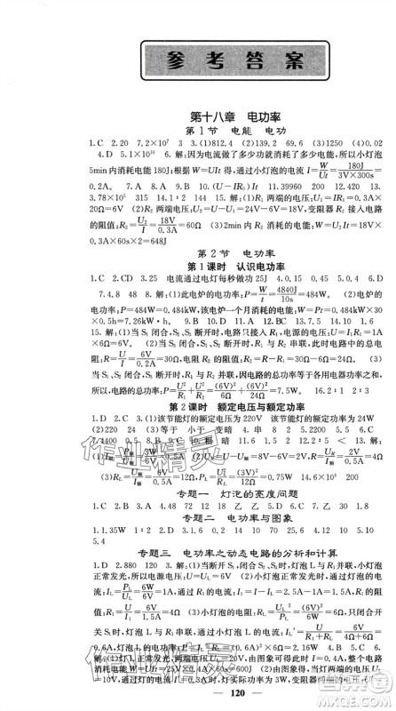 四川大学出版社2024年春课堂点睛九年级物理下册人教版参考答案