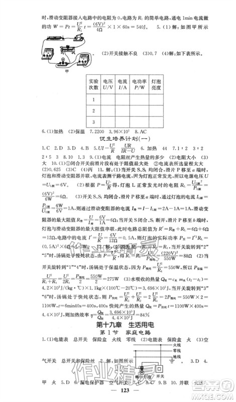 四川大学出版社2024年春课堂点睛九年级物理下册人教版参考答案