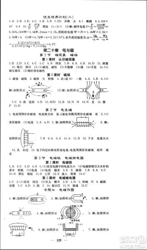 四川大学出版社2024年春课堂点睛九年级物理下册人教版参考答案