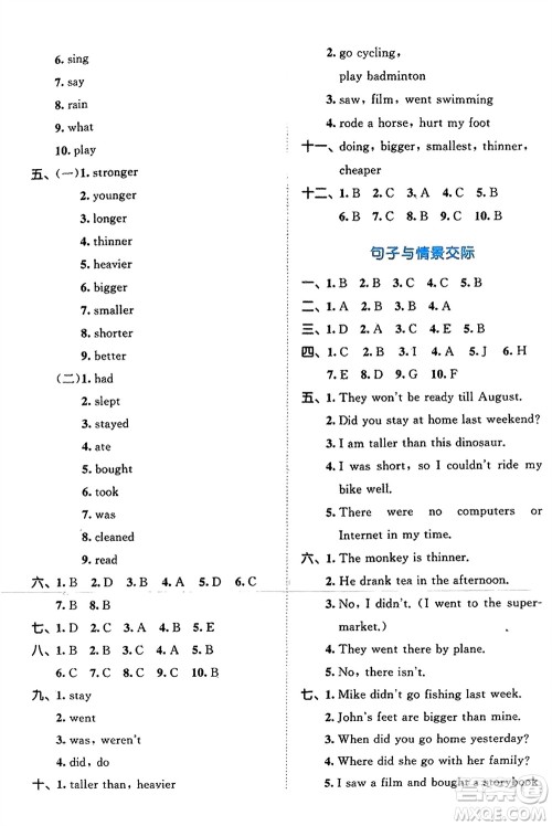 西安出版社2024春季53全优卷六年级英语下册人教PEP版参考答案 西安出版社2024春季53全优卷六年级英语下册人教PEP版参考答案