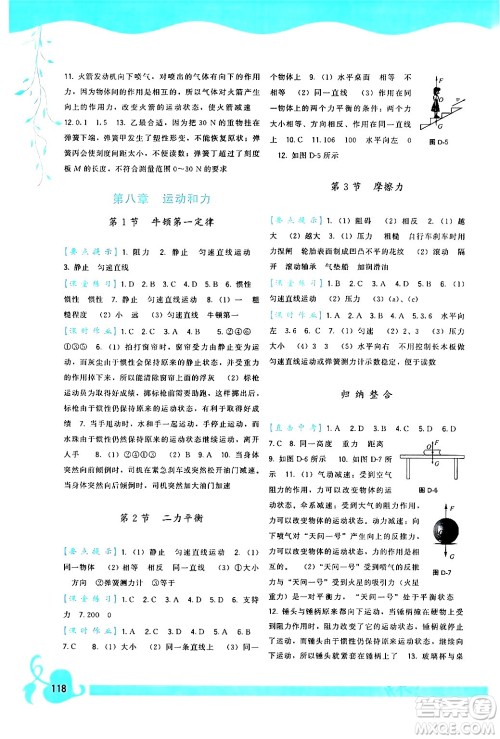 福建人民出版社2024年春顶尖课课练八年级物理下册人教版答案