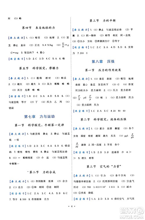 福建人民出版社2024年春顶尖课课练八年级物理下册沪科版答案 福建人民出版社2024年春顶尖课课练八年级物理下册沪科版答案