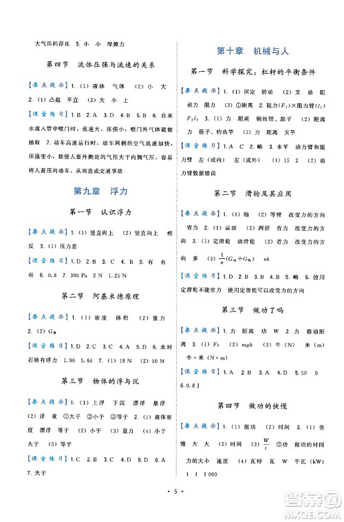 福建人民出版社2024年春顶尖课课练八年级物理下册沪科版答案