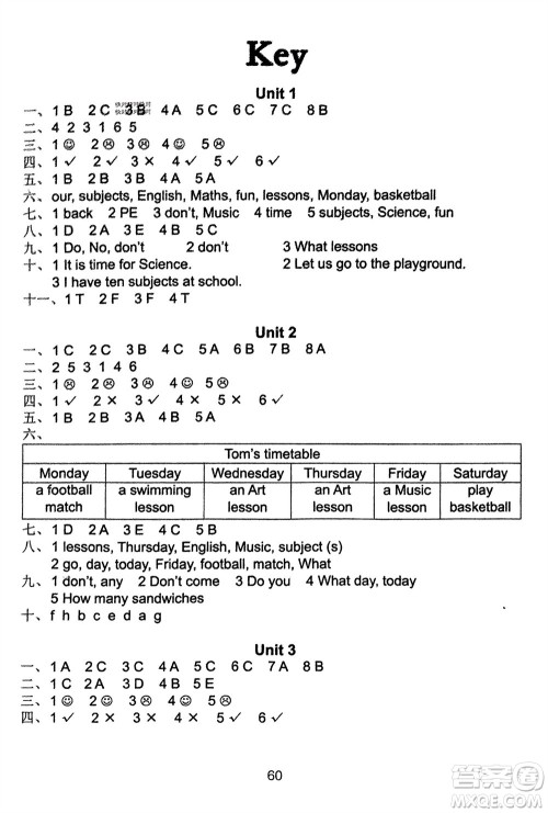 译林出版社2024年春练习与测试小学英语活页卷四年级下册译林版参考答案