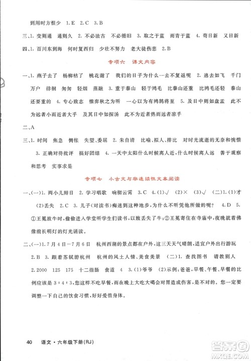 长江少年儿童出版社2024年春课堂点睛六年级语文下册人教版湖南专版参考答案 长江少年儿童出版社2024年春课堂点睛六年级语文下册人教版湖南专版参考答案