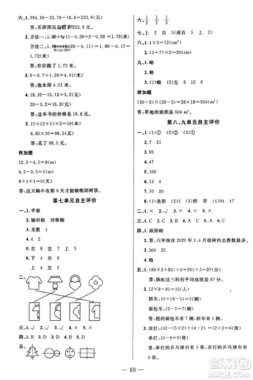 长江少年儿童出版社2024年春智慧课堂自主评价四年级数学下册通用版参考答案