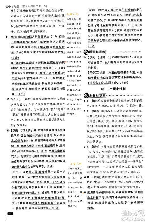 开明出版社2024年春初中必刷题七年级语文下册人教版答案