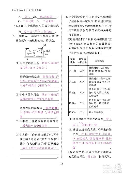 江西教育出版社2024年春化学作业本九年级化学下册人教PEP版答案