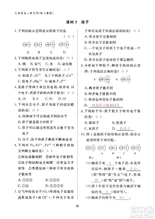 江西教育出版社2024年春化学作业本九年级化学下册人教PEP版答案