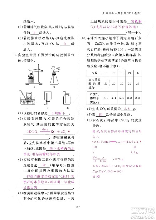 江西教育出版社2024年春化学作业本九年级化学下册人教PEP版答案