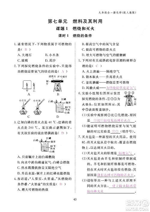 江西教育出版社2024年春化学作业本九年级化学下册人教PEP版答案