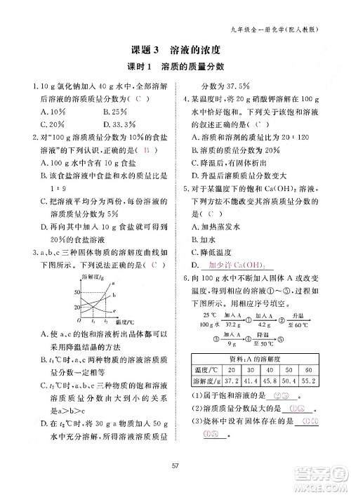 江西教育出版社2024年春化学作业本九年级化学下册人教PEP版答案