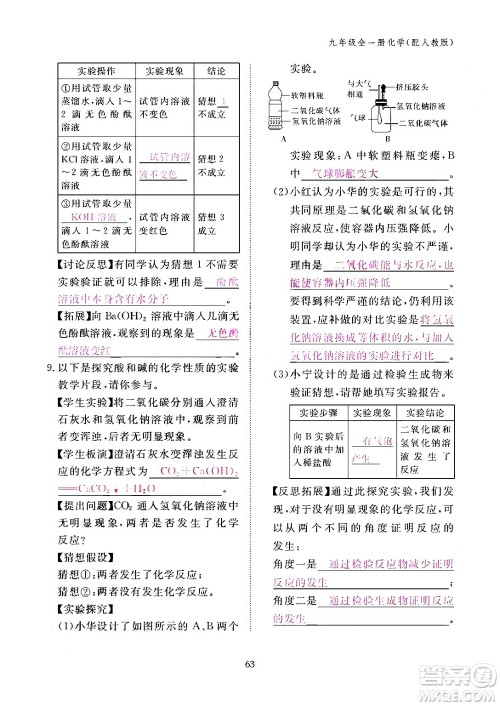 江西教育出版社2024年春化学作业本九年级化学下册人教PEP版答案