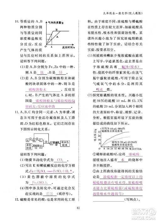 江西教育出版社2024年春化学作业本九年级化学下册人教PEP版答案