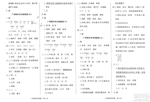 济南出版社2024年春黄冈360度定制密卷二年级语文下册人教版广西专版参考答案 济南出版社2024年春黄冈360度定制密卷二年级语文下册人教版广西专版参考答案