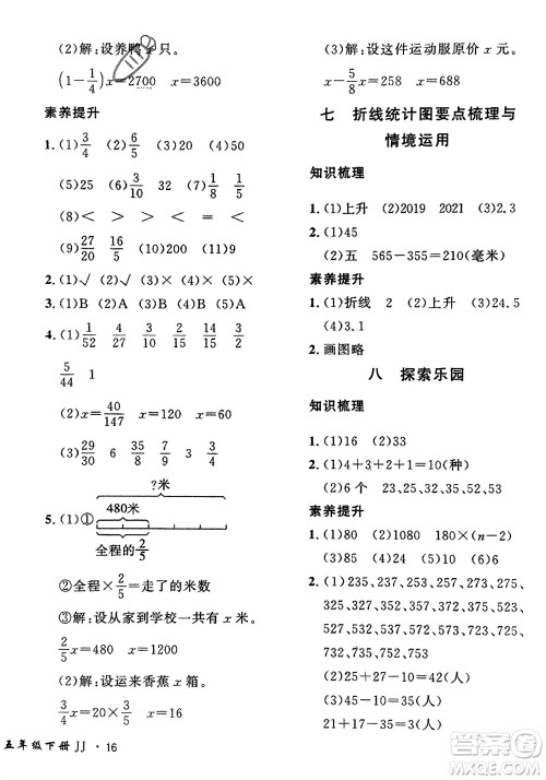 济南出版社2024年春黄冈360度定制密卷五年级数学下册冀教版参考答案