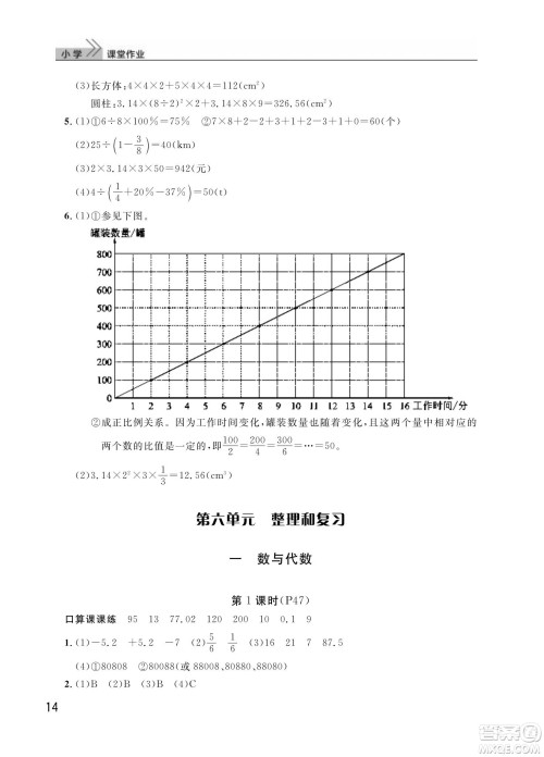 武汉出版社2024年春智慧学习天天向上课堂作业六年级数学下册人教版答案