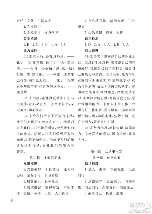 武汉出版社2024年春智慧学习天天向上课堂作业九年级道德与法治下册人教版答案