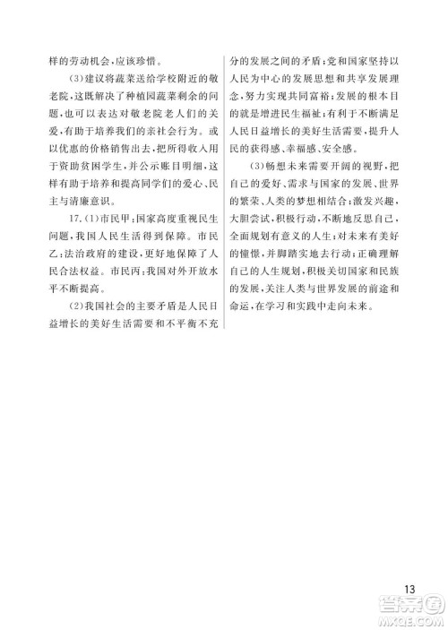 武汉出版社2024年春智慧学习天天向上课堂作业九年级道德与法治下册人教版答案