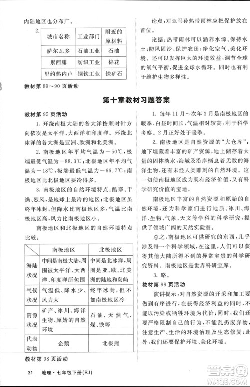 中华地图学社2024年春名校课堂内外七年级地理下册人教版参考答案 中华地图学社2024年春名校课堂内外七年级地理下册人教版参考答案