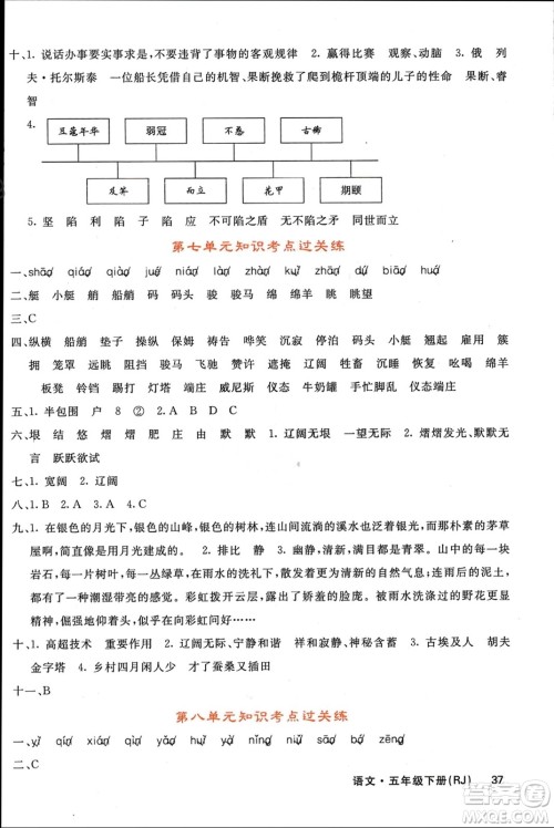 长江少年儿童出版社2024年春名校课堂内外五年级语文下册人教版参考答案 长江少年儿童出版社2024年春名校课堂内外五年级语文下册人教版参考答案